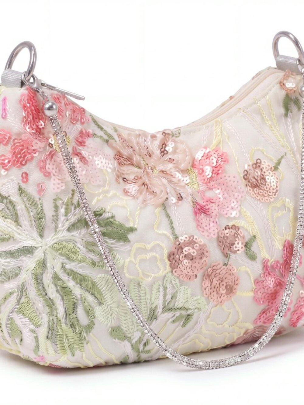 Women Floral Beaded Sequin Embroidered Purse Bag